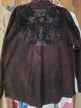 Eighty Eight Brand Y2K Style Acid Washed Shirt Burgundy/Black Graphics Sz XXL